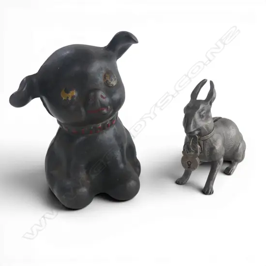 Two vintage animal shaped cast iron money banks,