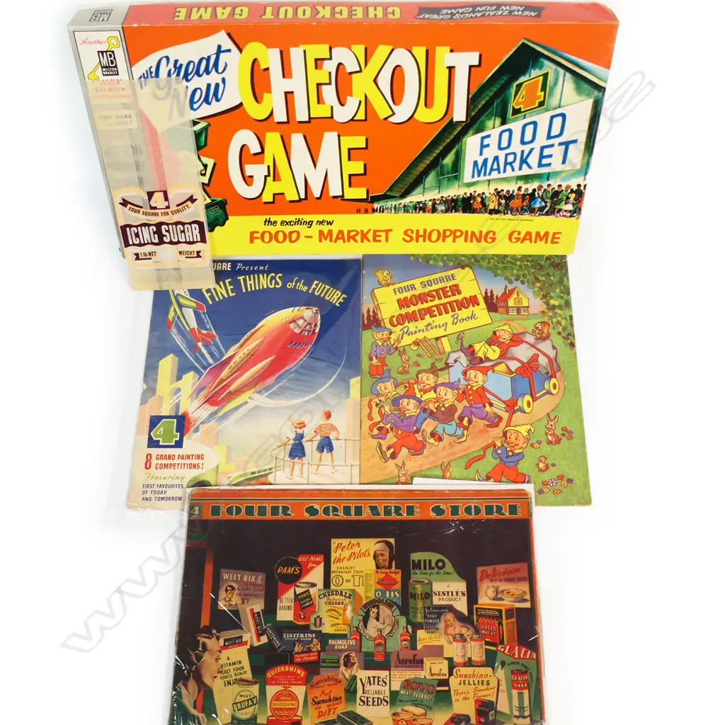 Four Square collectables: 1950/60 board game 'The great New Checkout Game' and four other items, Image 1++