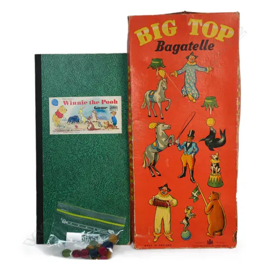 Vintage 'Big Top Bagatelle' original boxed game and 'Winnie the Pooh' board game,
