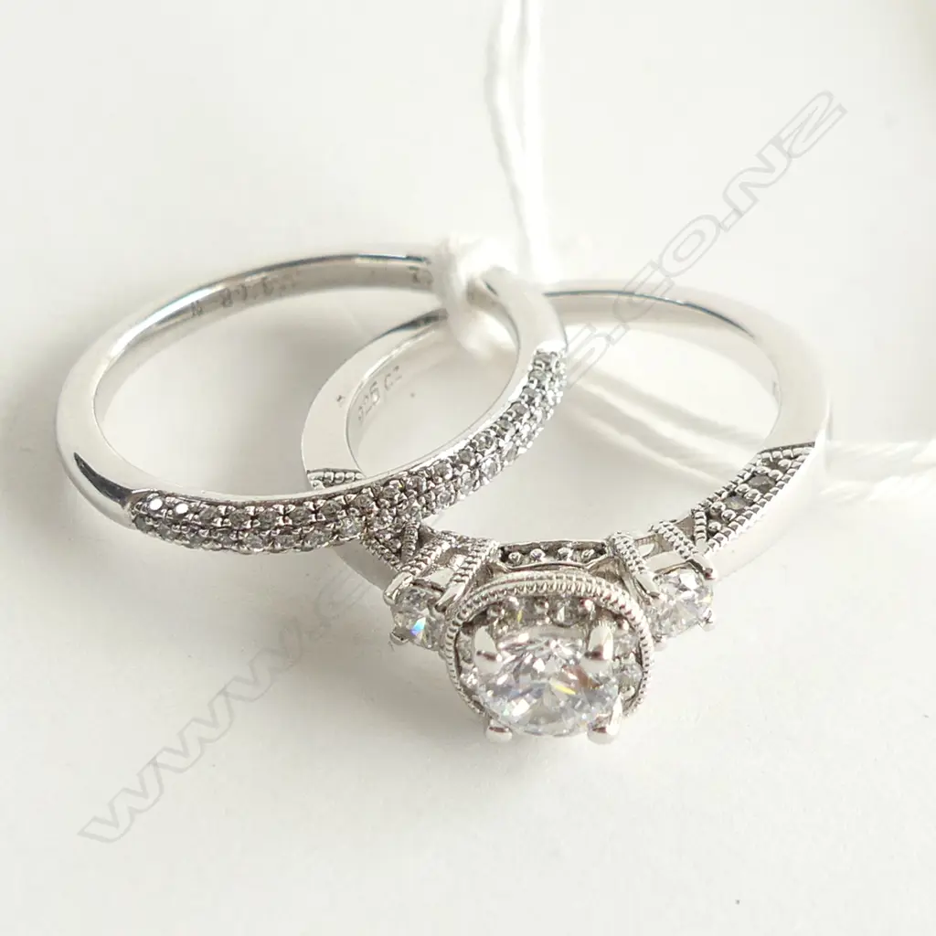 2 925 SILVER & CZ RINGS; CZ WEDDER + SEMI MOUNTED CZ Image 1++