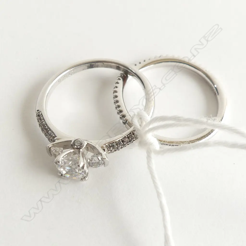 2 925 SILVER & CZ RINGS; CURVED CZ WEDDER + 3 STONE W SEMI CZ BAND Image 1++