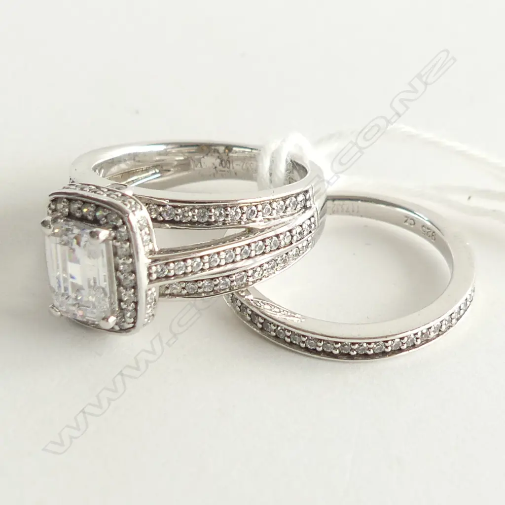 2 925 SILVER & CZ RINGS; CZ WEDDER + SPLIT CUT EMERALD CUT CZ Image 1++