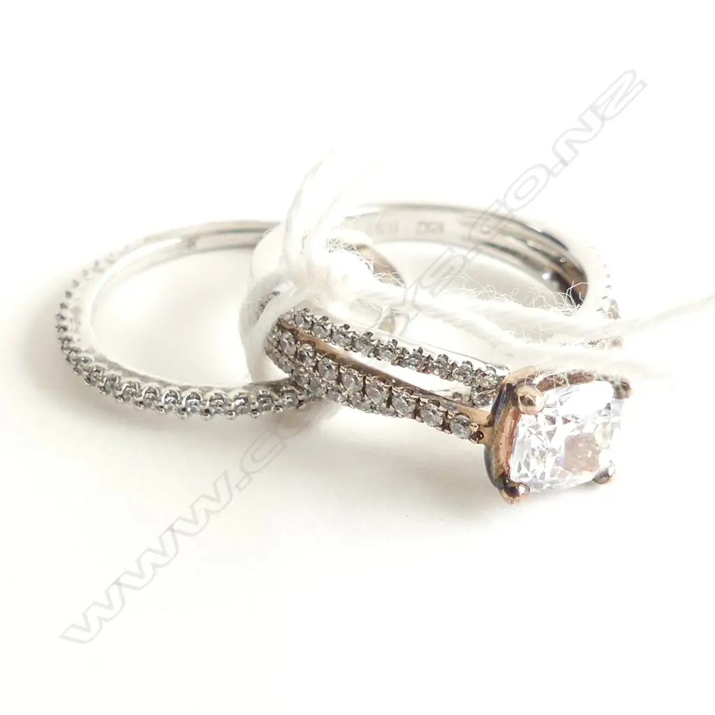 2 925 SILVER & CZ RINGS; CZ WEDDER + SOLITAIRE CZ W 3 ROWS Image 1++