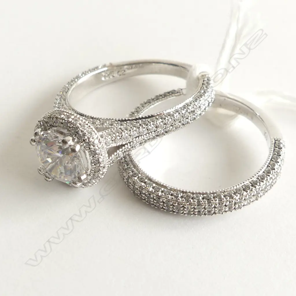 2 925 SILVER & CZ RINGS;  CZ WEDDER + SEMI MOUNTED CZ SOLITAIRE  Image 1++