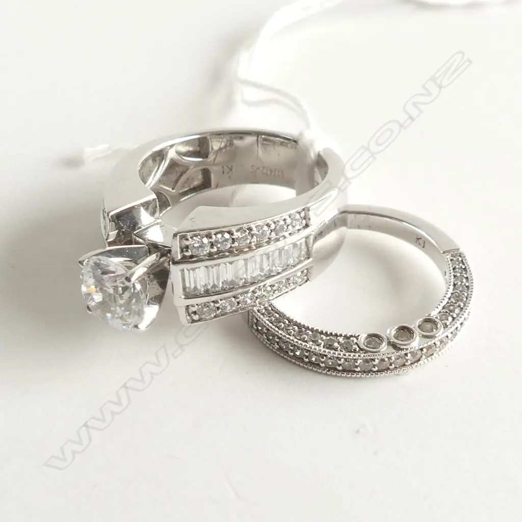 2 925 SILVER & CZ RINGS; CZ WEDDER + 3 CZ BAND W SEMI MOUNT CZ Image 1++