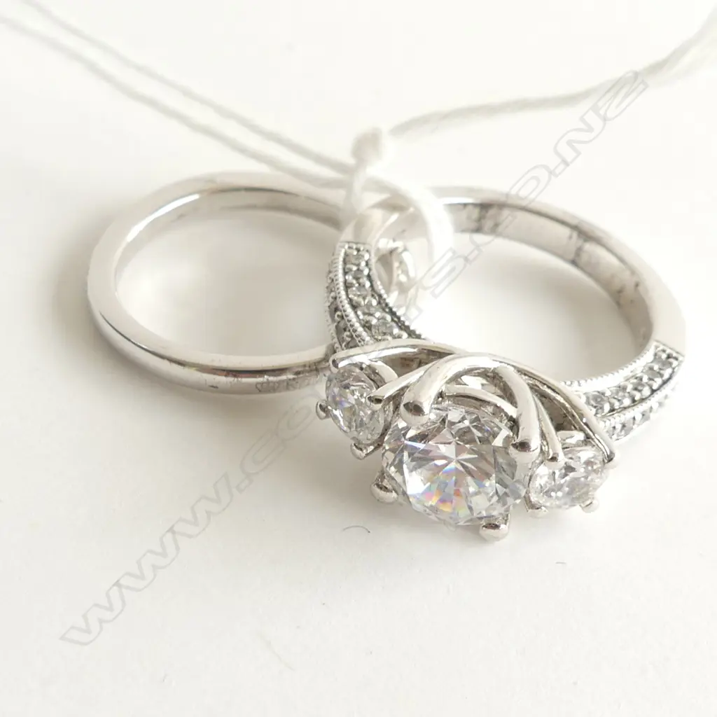 2 925 SILVER & CZ RINGS; CZ WEDDER + 3 SEMI MOUNTED CZ  Image 1++