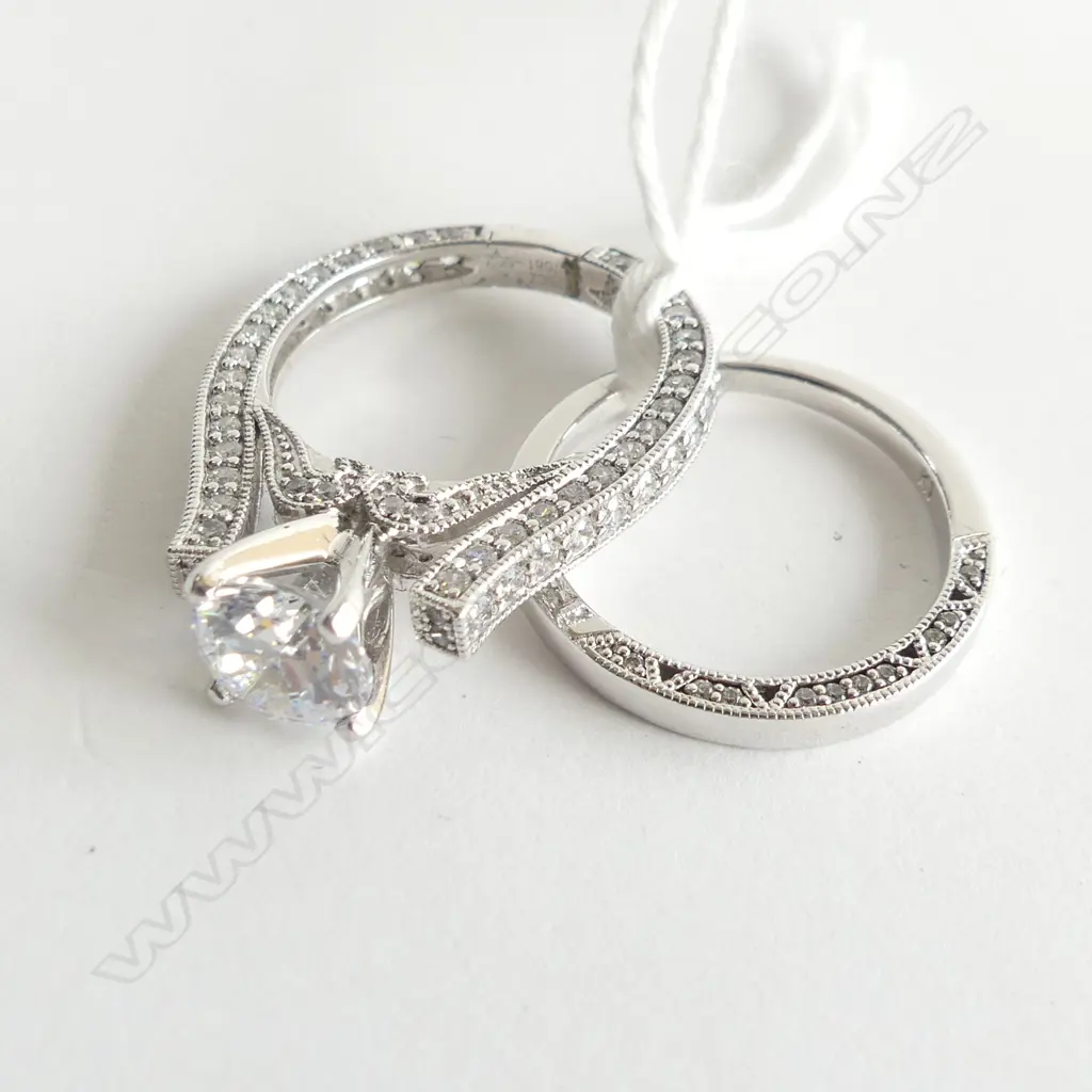2 925 SILVER & CZ RINGS;  CZ WEDDER + CZ BAND W SOLITAIRE Image 1++