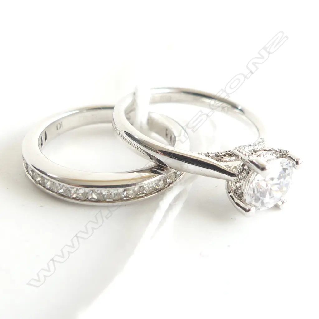 2 925 SILVER & CZ RINGS; CZ WEDDER + TRELLIS SEMI MOUNTED CZ Image 1++