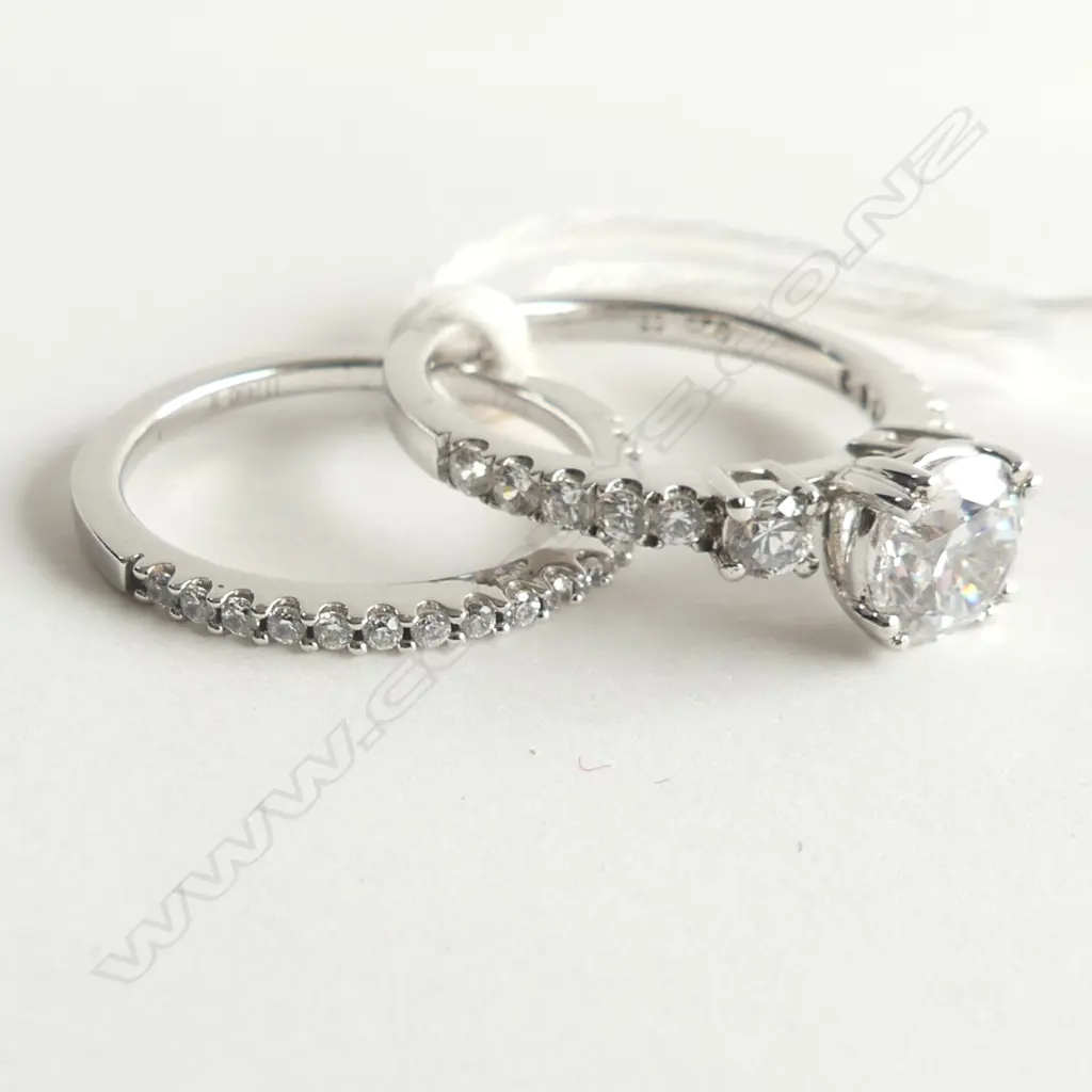 2 925 SILVER & CZ RINGS; CZ WEDDER + 3 STONE SEMI MOUNT Image 1++