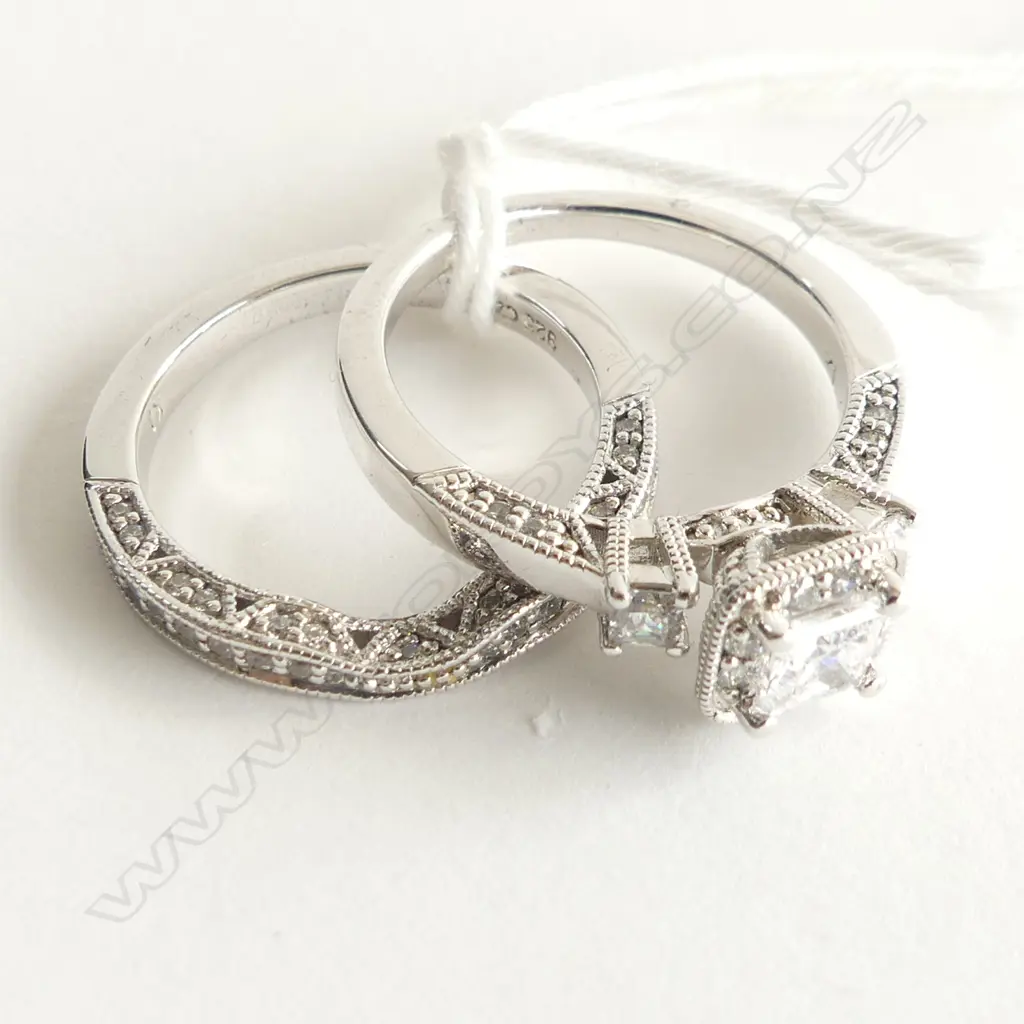 2 925 SILVER & CZ RINGS; CURVED CZ WEDDER + SEMI MOUNTED CZ W CZ BAND Image 1++