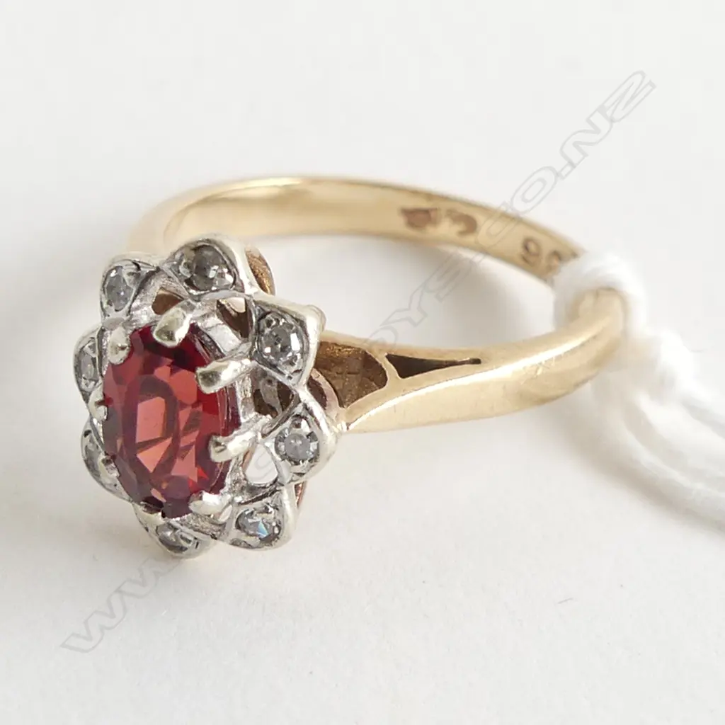 (80) 9CT GARNET AND DIAMOND CLUSTER RING Image 1++
