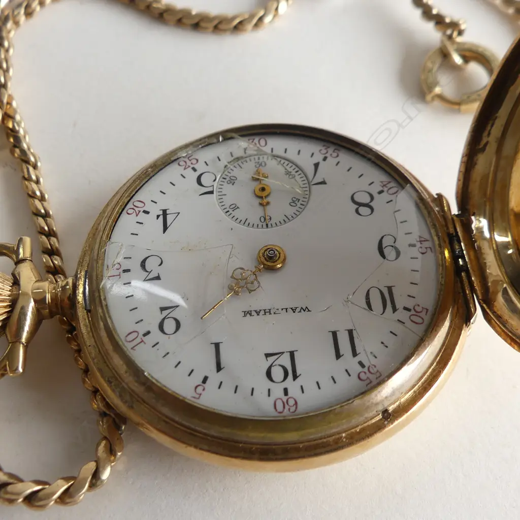 14K GOLD HUNTER LADIES FOB WATCH ON CHAIN Image 1++