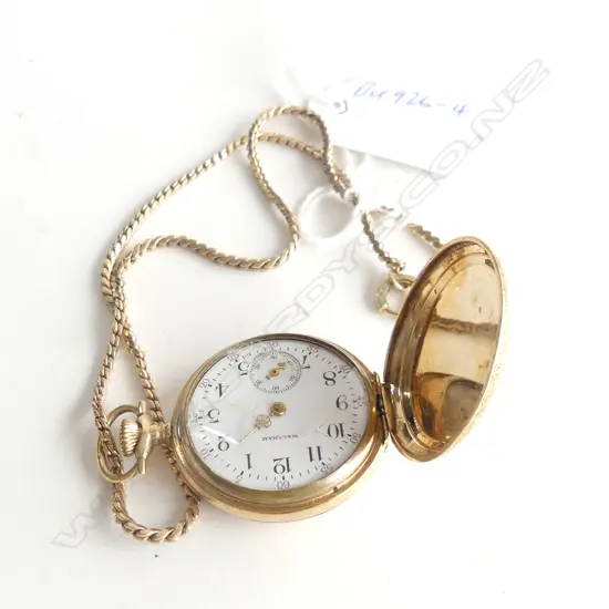 14K GOLD HUNTER LADIES FOB WATCH ON CHAIN