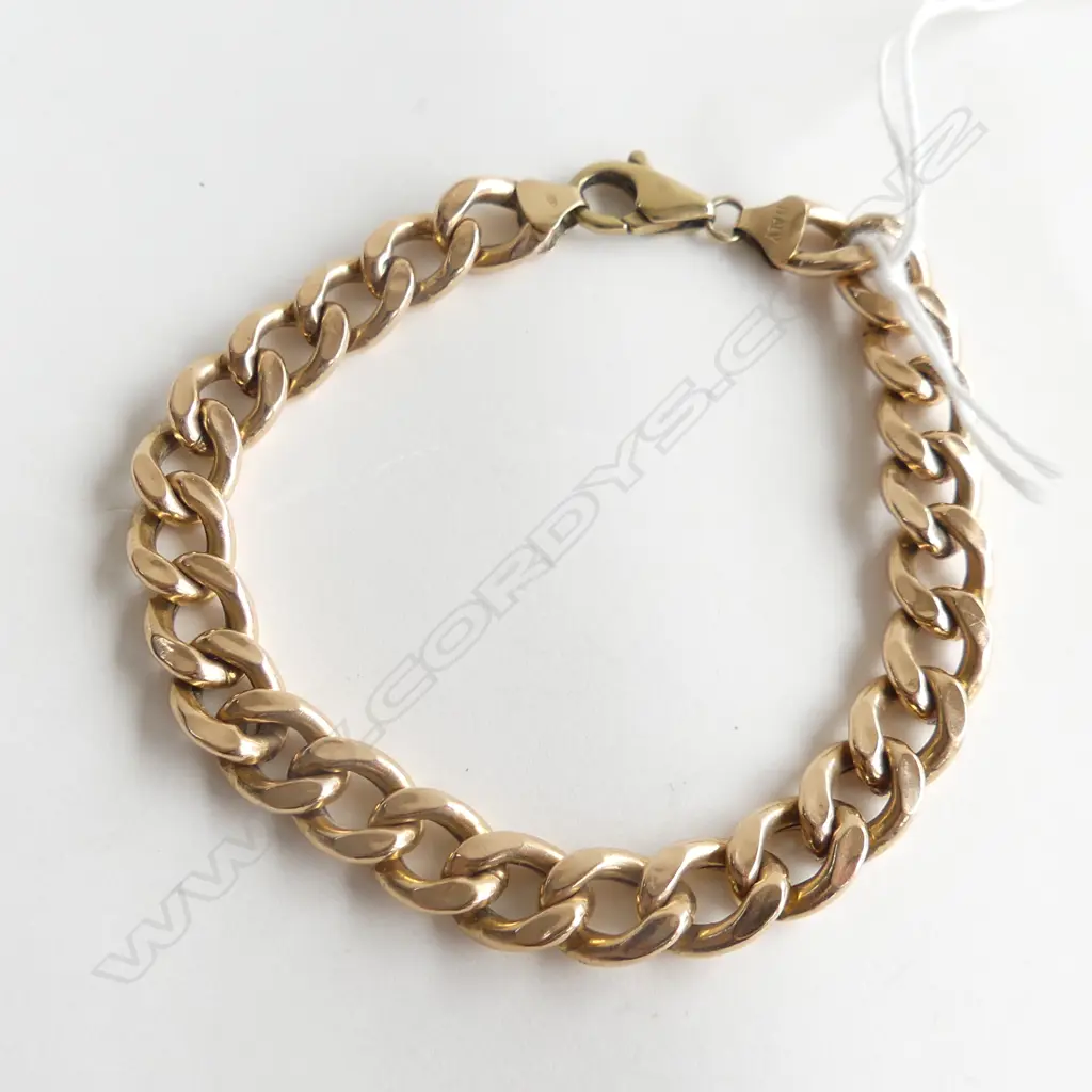 9CT GOLD FLAT CURB HOLLOW LINK BRACELET 10gm Image 1++