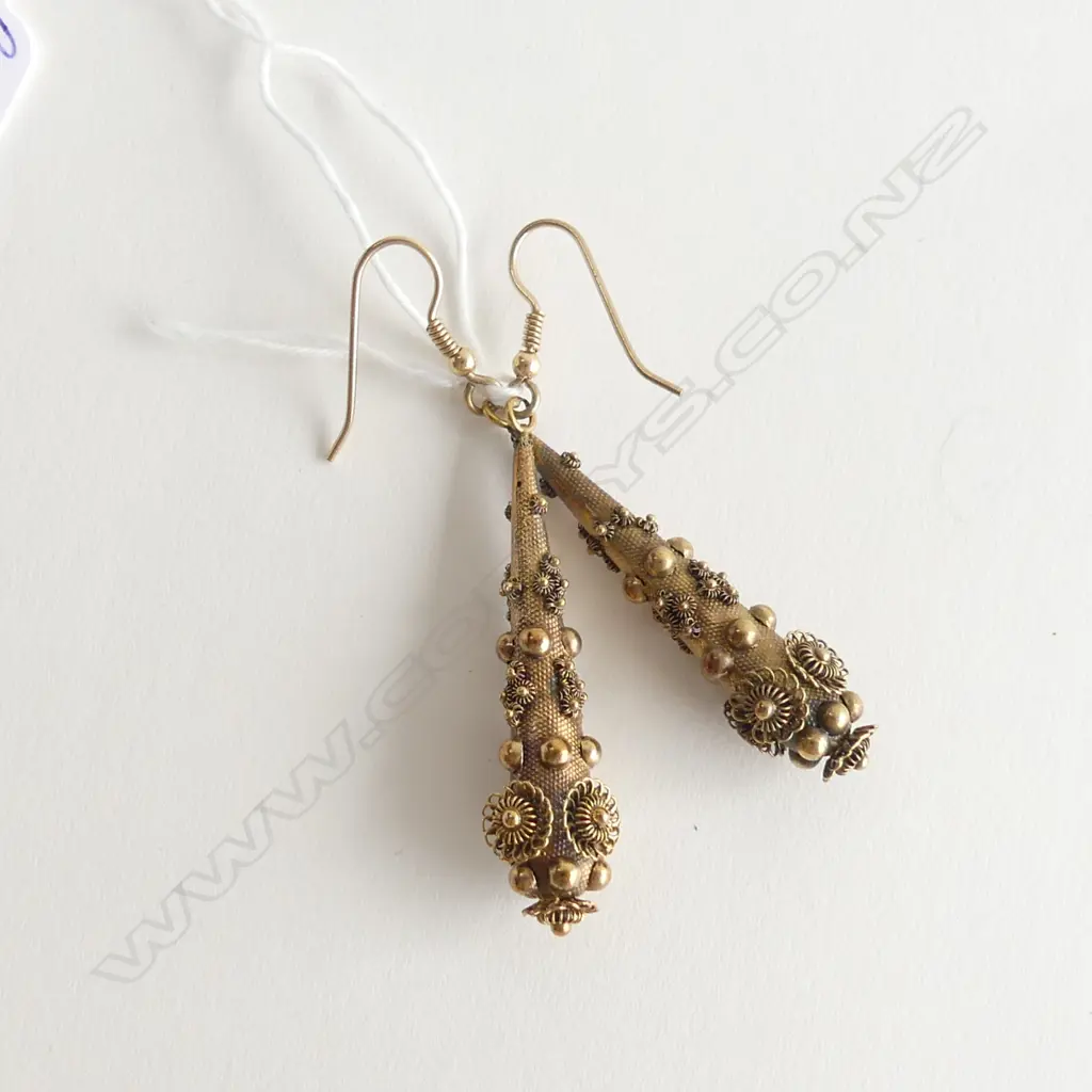 PR VICTORIAN 15CT GOLD DROP EARRINGS 5.32gm Image 1++