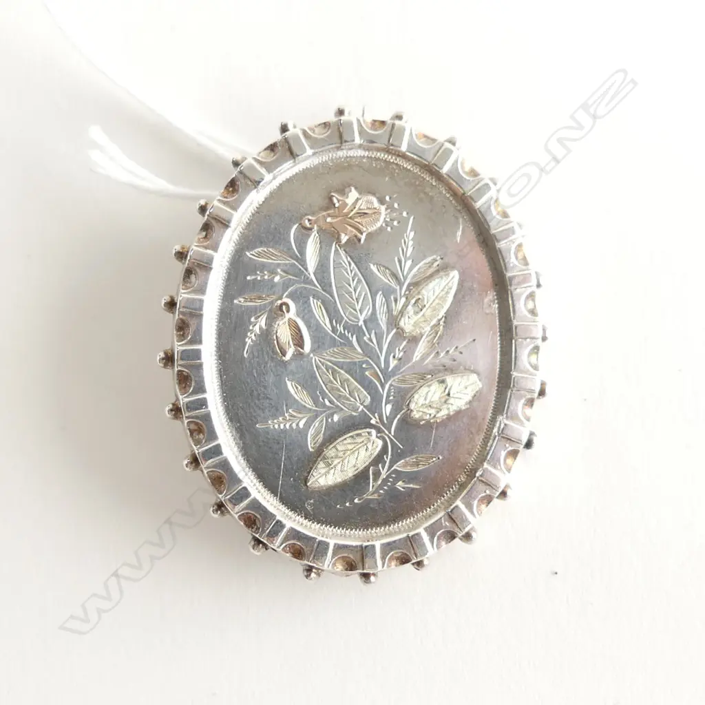 VICTORIAN SILVER AESTHETIC BROOCH - ROSE GOLD & YELLOW GOLD DETAIL Image 1++