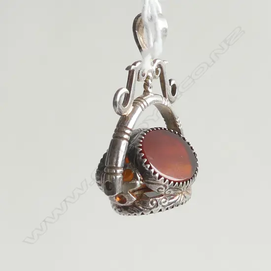 ANTIQUE STYLE SILVER FOB SPINNER - CARNELIAN/TIGERS EYE/ONYX