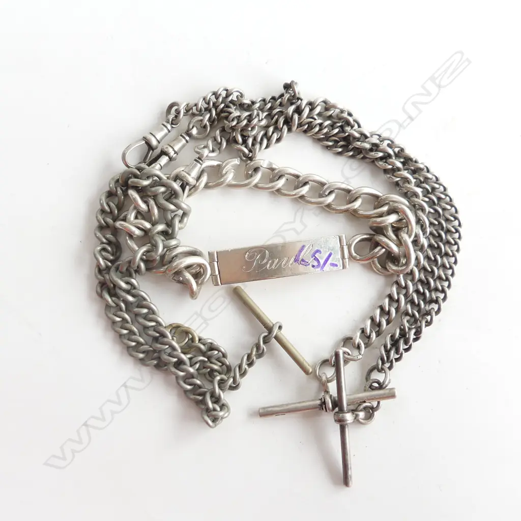 STG SILVER ID BRACELET 'PAUL' + 2 FOB CHAINS 106 GRAMS + SILVER METAL CHAIN Image 1++