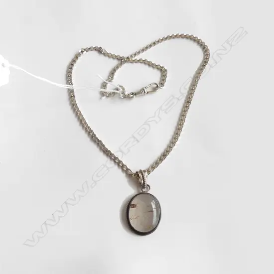 SILVER AND AGATE PENDANT AND CHAIN