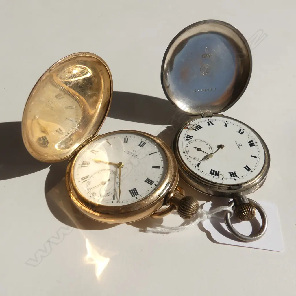 2 OMEGA POCKET WATCHES; GP HUNTER & 925 SILVER (AF)  Image 1++