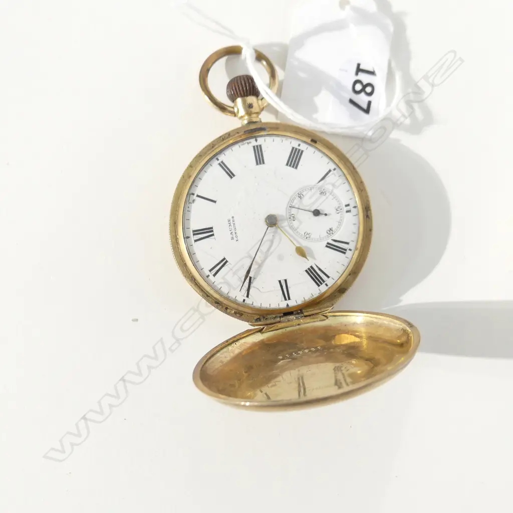 9CT GOLD BAUM LONGINES FULL HUNTER POCKET WATCH 72gm (including movement and gold dust jacket) Image 1++