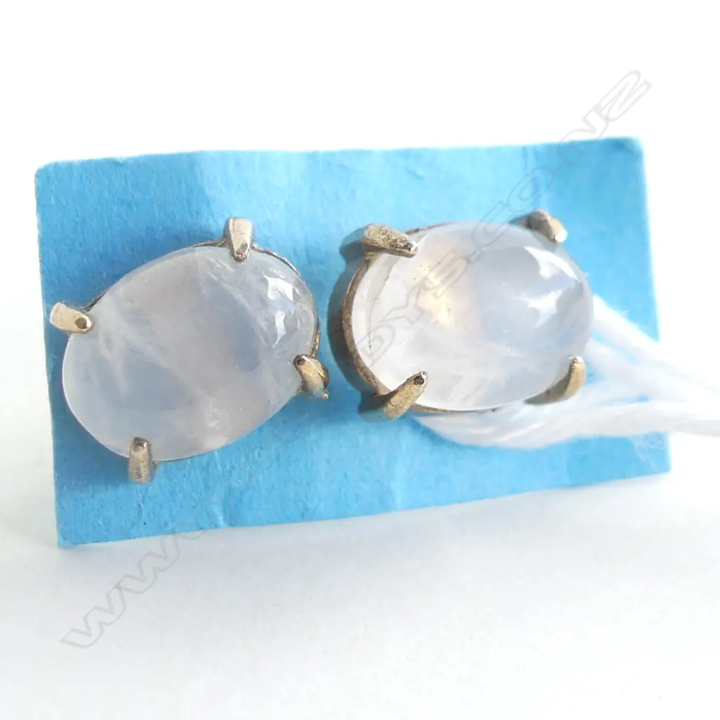 PR 9CT GOLD & OVAL ROSE QUARTZ STUD EARRINGS  1.6GMS Image 1++