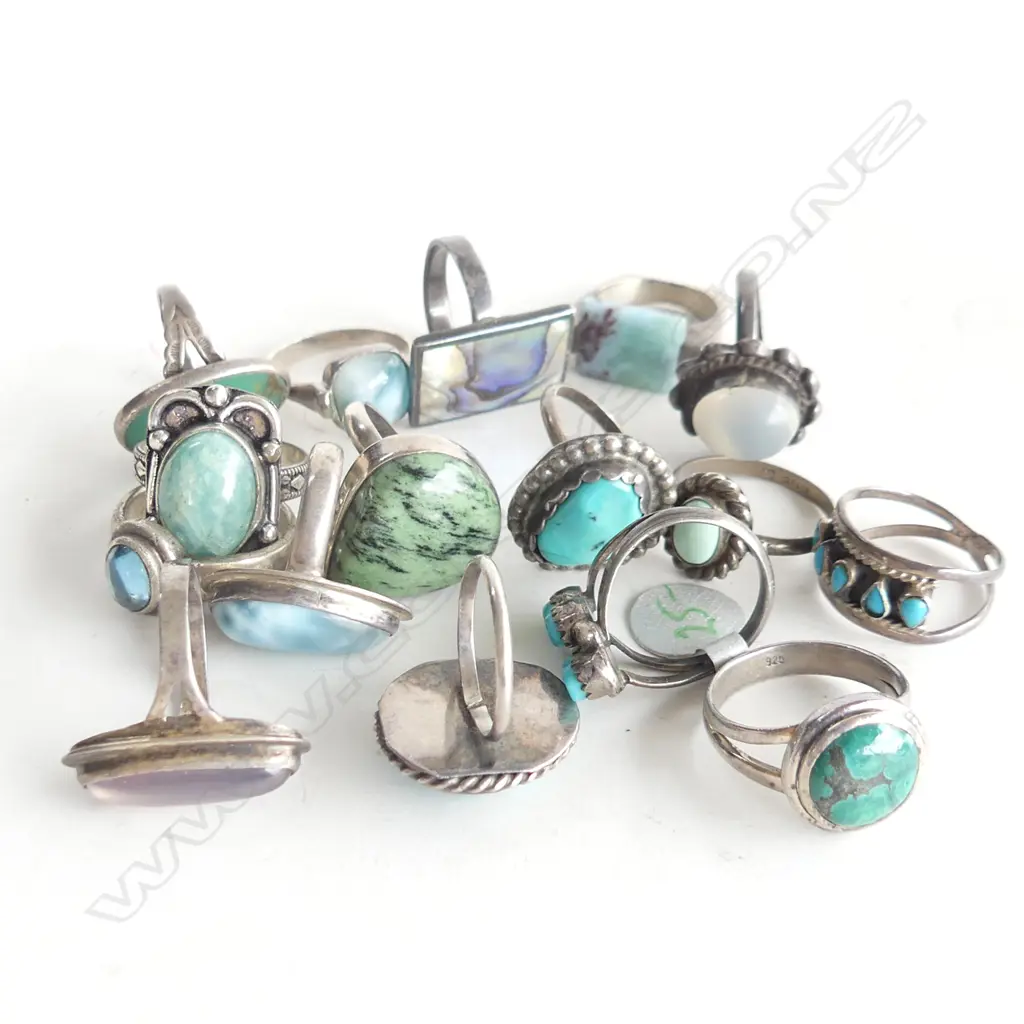 16 STG RINGS; TURQUOISE ETC 75 GRAMS Image 1++