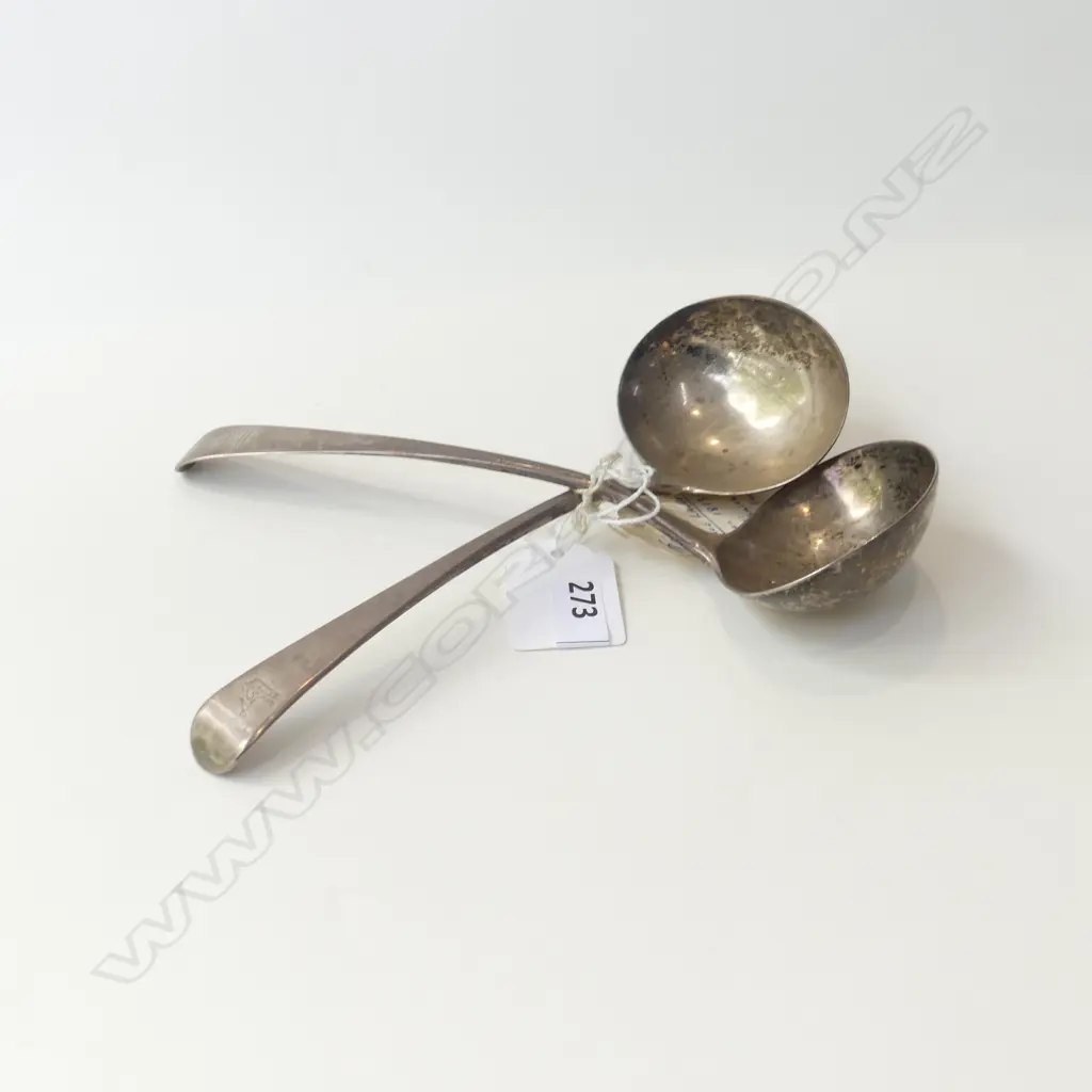 GEO lll OLD ENGLISH SAUCE LADLES MAKERS G SMITH AND WILLIAM FEARN LONDON 1813 99 GM Image 1++