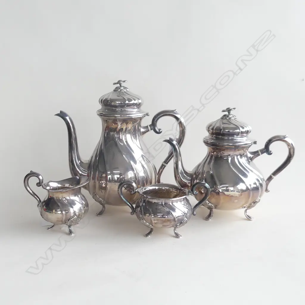 MID CENTURY COHR DANISH SILVER PLATE 4 PC SET; TEAPOT, COFFEE POT, SUGAR BOWL & MILK JUG Image 1++
