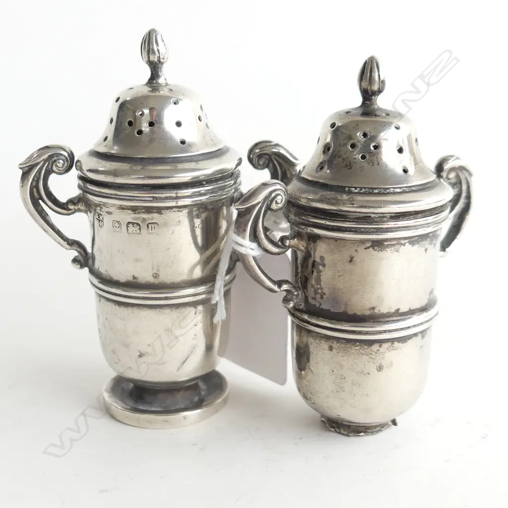 PR STG SILVER SALT & PEPPER SHAKERS H. 80MM  60.6GMS BIRM.1911 Image 1++