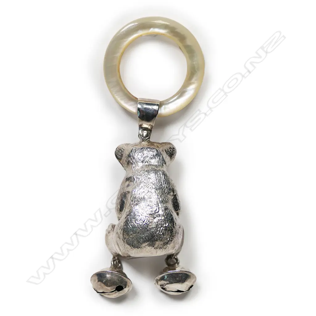 A silver and mother of pearl baby rattle, Image 1++