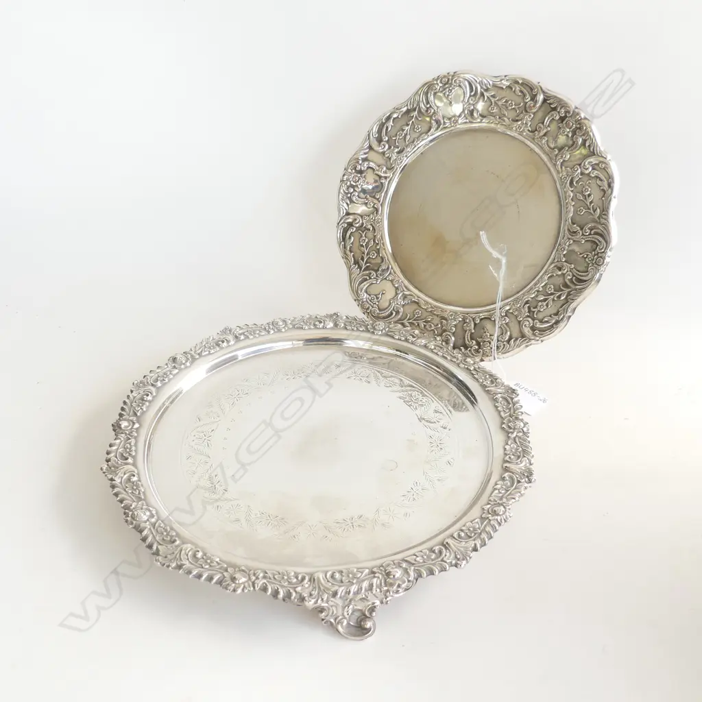 2 SILVER PLATE TRAYS; Dia 205 & 255mm Image 1++