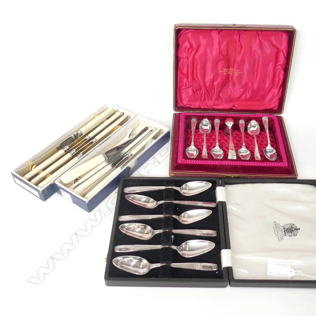2 BOXES 6 FAUX BONE KNIVES + BOX 6 TEASPOONS + COFFEE SPOONS WITH SUGAR TONGS Image 1++