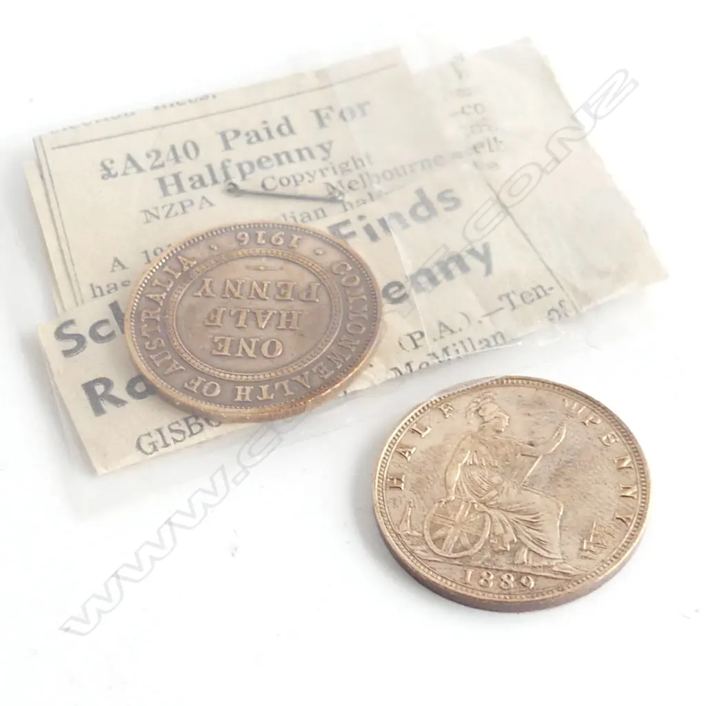 1889 ENGLISH HALF PENNY + 1916-I AUSTRALIAN HALF PENNY Image 1++