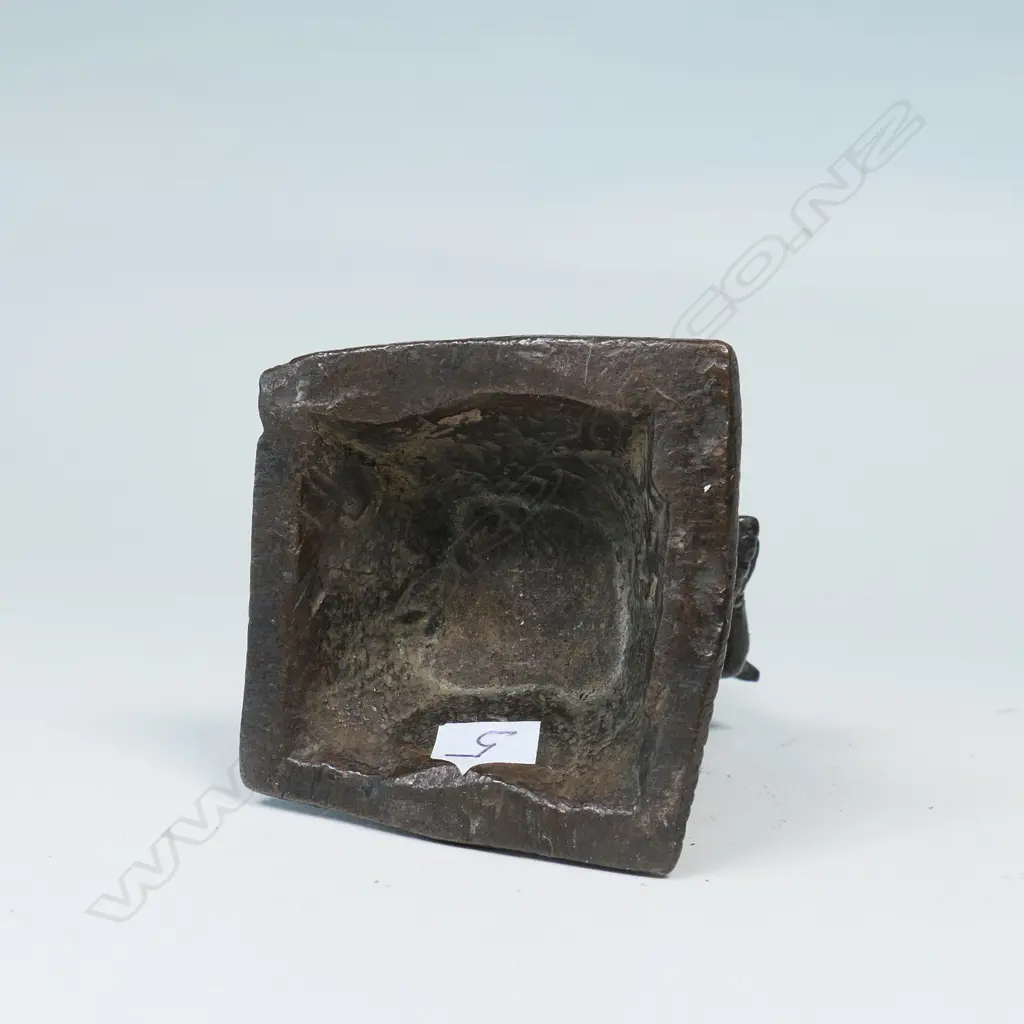SMALL INDIAN/BURMESE BRONZE STATUETTE OF PARVATI WITH HER RIGHT HAND IN ABHAYA MUDRA. ON SQUARE PLINTH BASE... Image 1++
