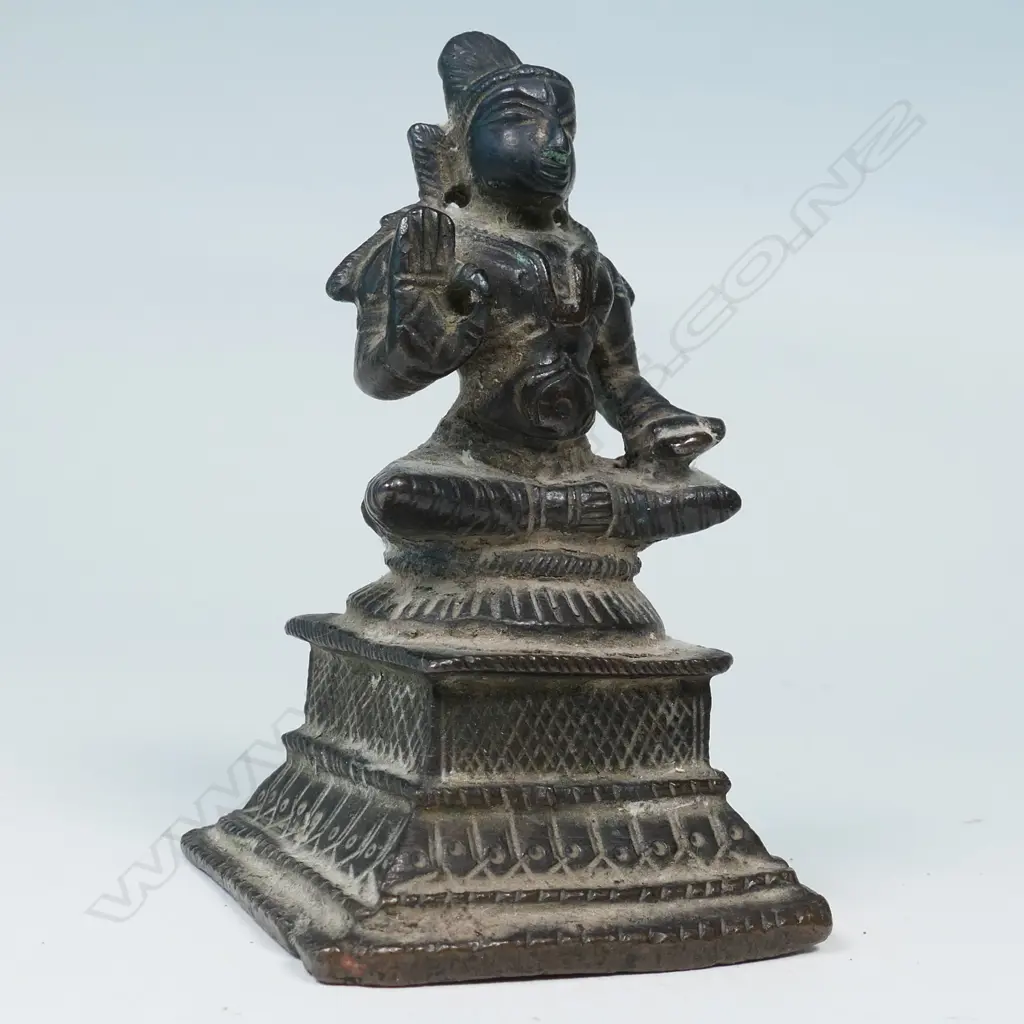 SMALL INDIAN/BURMESE BRONZE STATUETTE OF PARVATI WITH HER RIGHT HAND IN ABHAYA MUDRA. ON SQUARE PLINTH BASE... Image 1++
