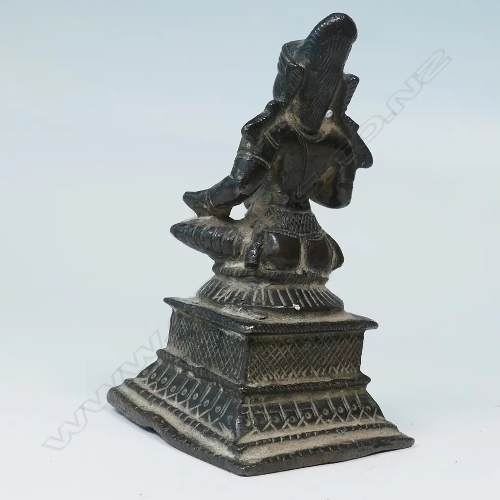 SMALL INDIAN/BURMESE BRONZE STATUETTE OF PARVATI WITH HER RIGHT HAND IN ABHAYA MUDRA. ON SQUARE PLINTH BASE... Image 1++