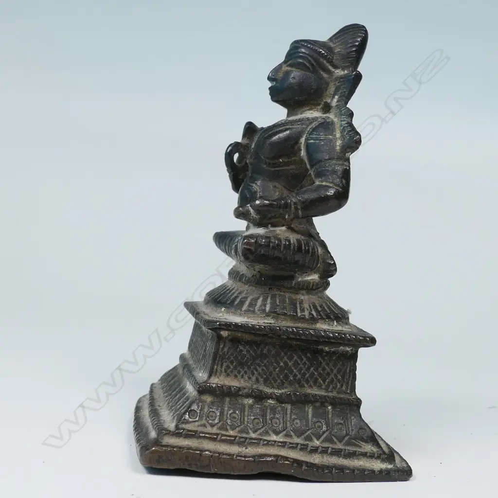 SMALL INDIAN/BURMESE BRONZE STATUETTE OF PARVATI WITH HER RIGHT HAND IN ABHAYA MUDRA. ON SQUARE PLINTH BASE... Image 1++