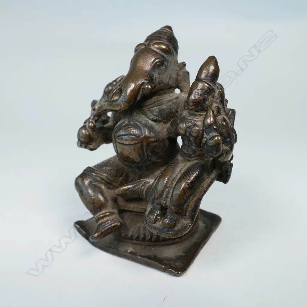 SMALL INDIAN BRONZE STATUETTE OF GANESH w LAKSHMI ON HIS KNEE... Image 1++
