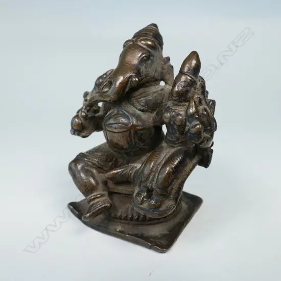 SMALL INDIAN BRONZE STATUETTE OF GANESH w LAKSHMI ON HIS KNEE...