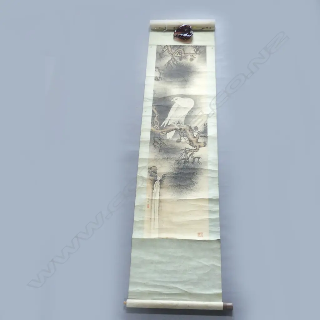 VINTAGE HAND PAINTED CHINESE SCROLL w. WHITE EAGLE 1290x320mm (image size) AF + BOX Image 1++
