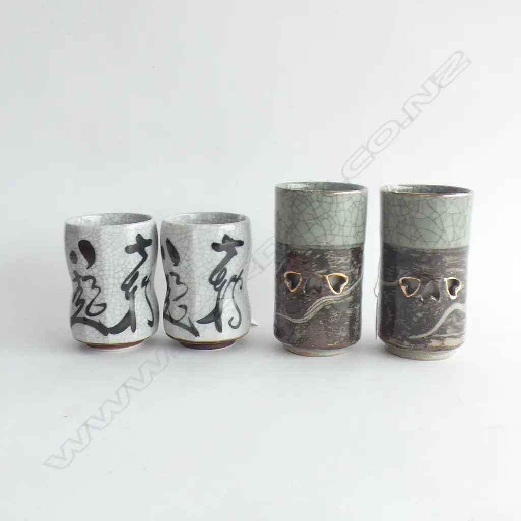 2 PAIR ORIENTAL CRACKLE GLAZE VASES H 130 & 100MM Image 1++