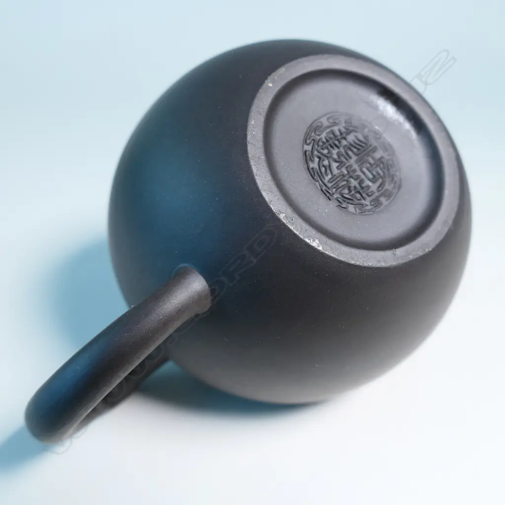 YIXING TEAPOT, MARKED 周桂珍製 (ZHOU GUIZHEN) [b.1943, PROVINCIAL ARTS & CRAFTS CELEBRITY], DARK BROWN SPHERICAL ... Image 1++