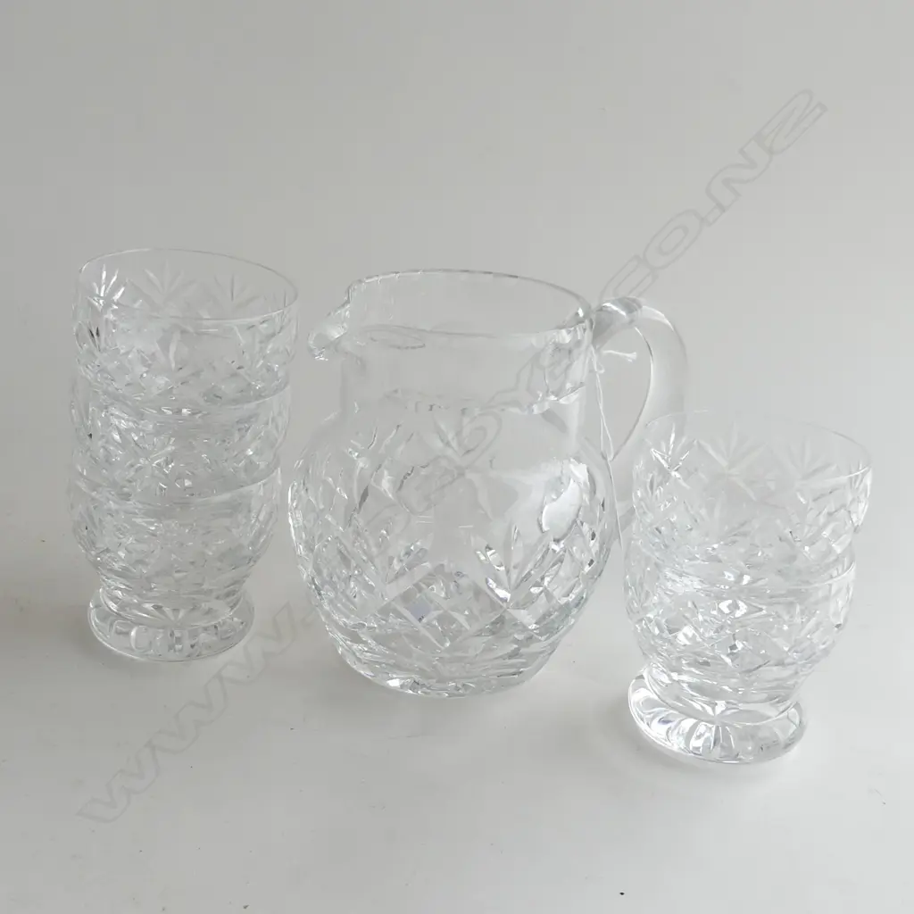 WEBB CORBETT CRYSTAL;  JUG (H. 145MM) & 5 SM TUMBLERS (H. 70MM) Image 1++