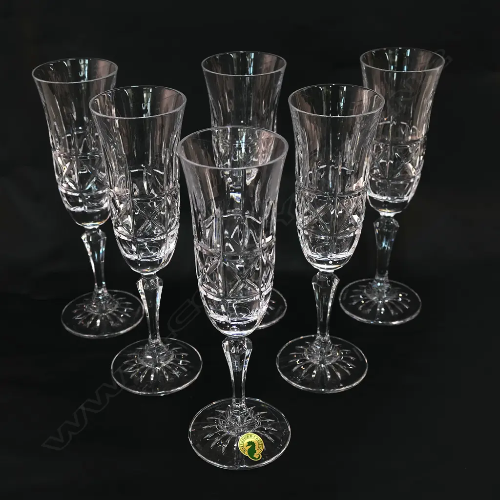 A set of six Waterford crystal champagne flutes, Image 1++