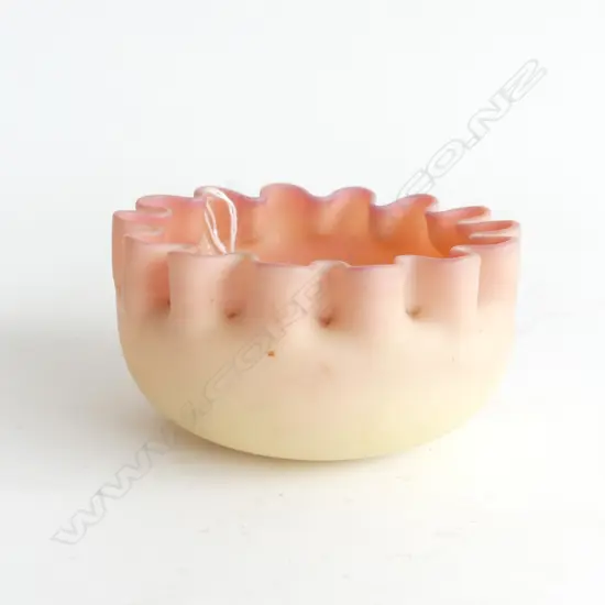 THOMAS WEBB BURMESE WARE PINK & URANIUM SATIN GLASS FRILLED RIMMED BOWL, C1890,DIA 120MM