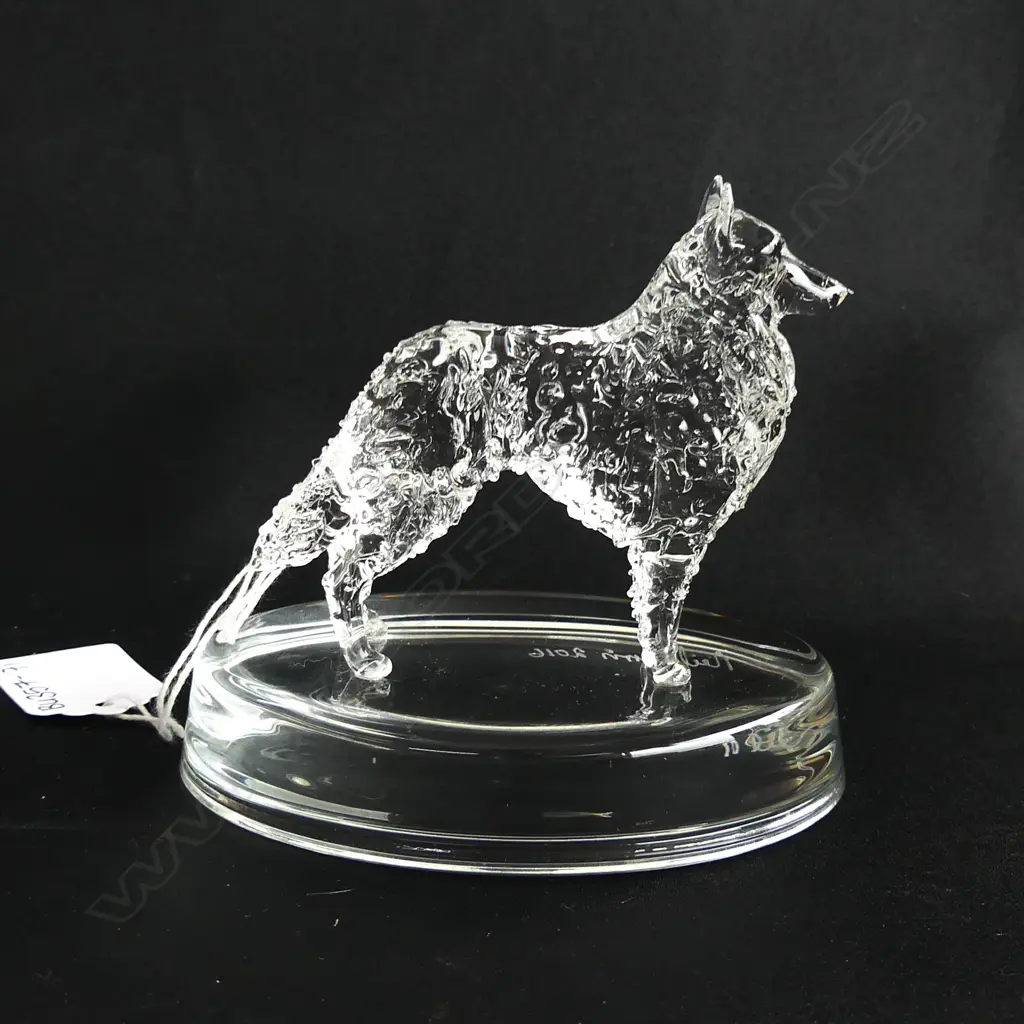 GLASS STATUETTE;  BELGIAN SHEPHERD  - SIGNED & DATED 'NEIL HARRIS 2016/17' Image 1++