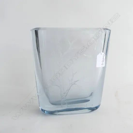 SWEDISH STROMBERGSHYTTAN GLASS 1960'S ETCHED VASE 230mm TREE & BIRDS