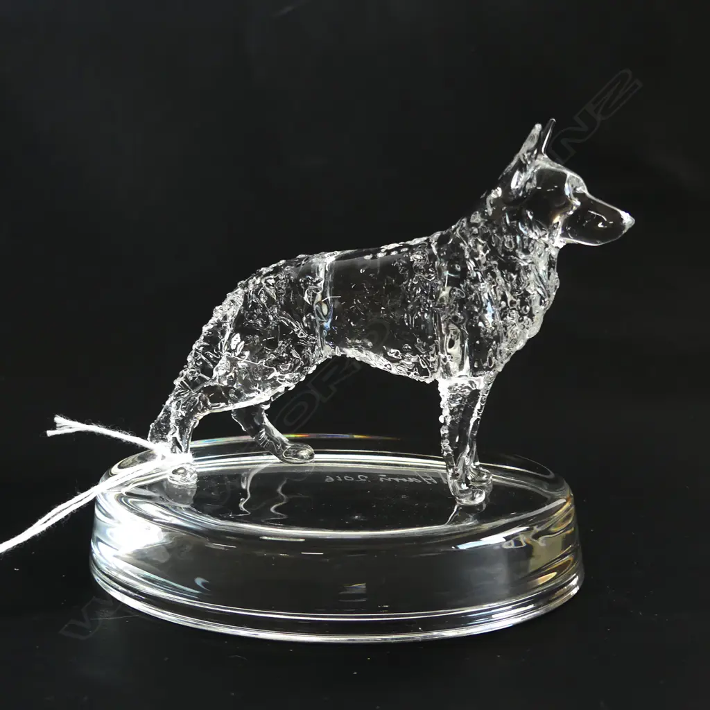 GLASS STATUETTE; GERMAN SHEPHERD &  SIGNED & DATED 'NEIL HARRIS 2016/17' Image 1++