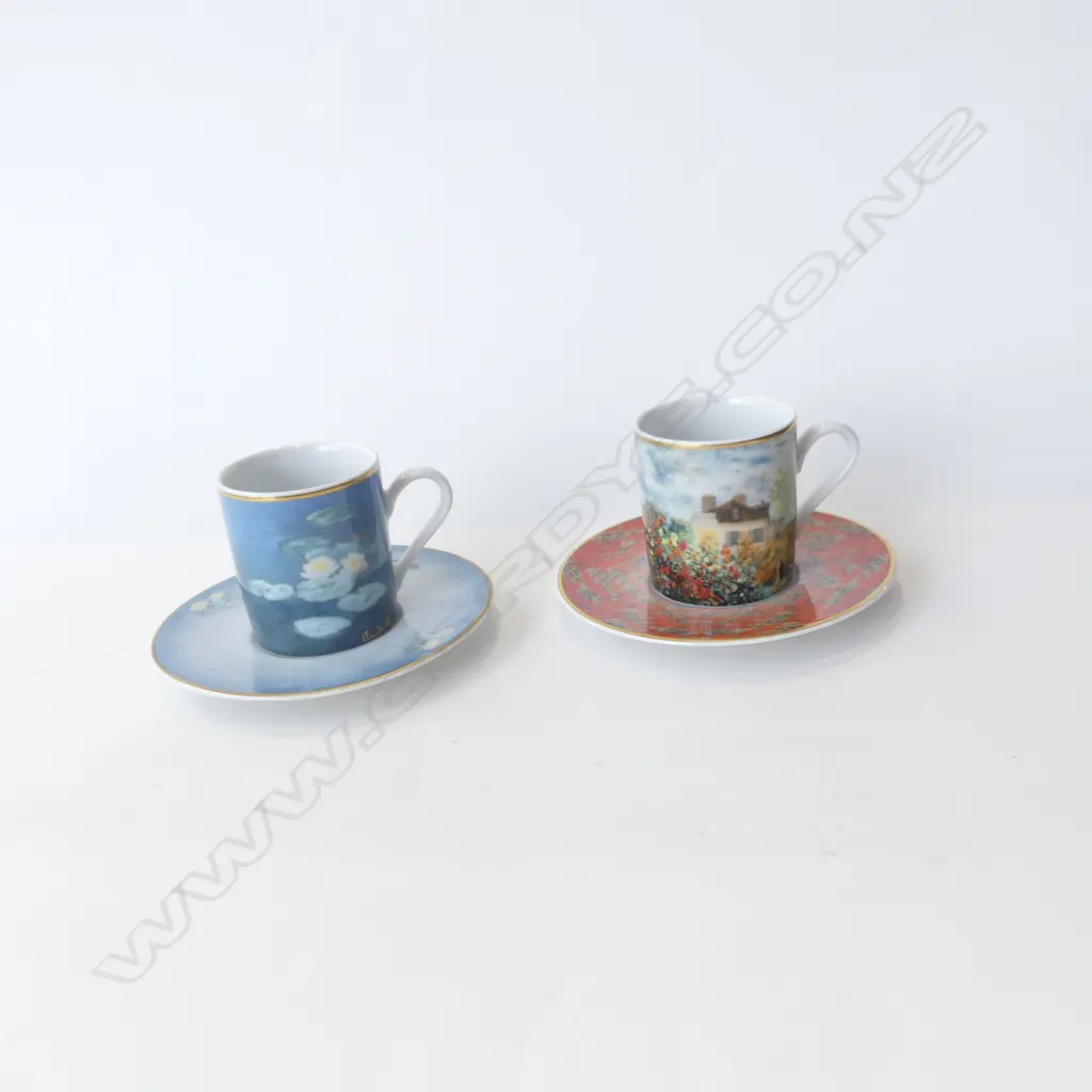 2 GOEBEL ARTIS ORBS CLAUDE MONET DEMI CUPS & SAUCERS; EFFET DU SOIR & LE MAISON DE L'ARTISTE - BOTH IN BOXES Image 1++